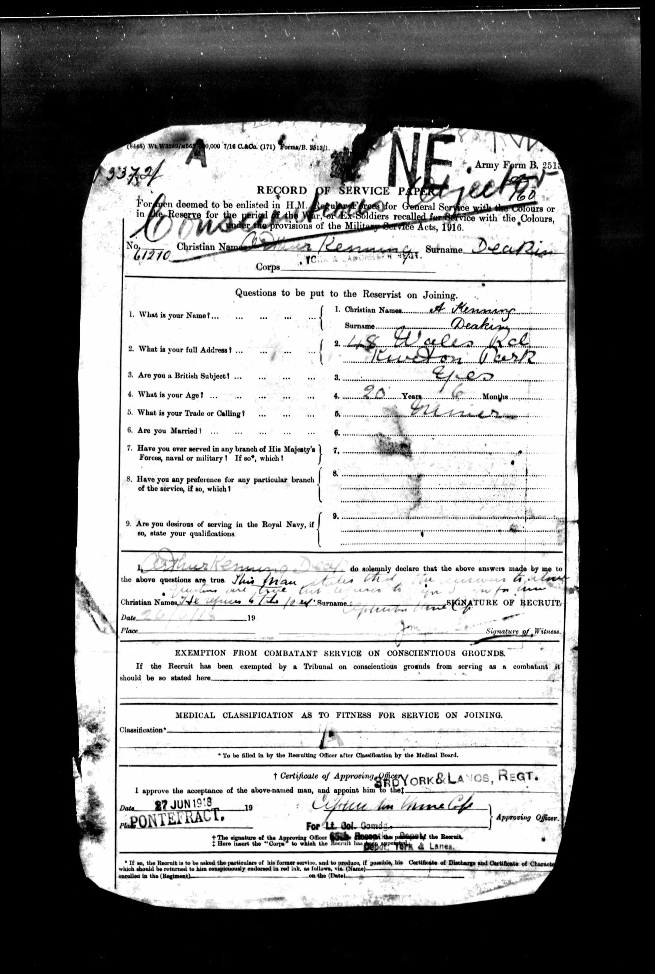 Arthur Deakin attestation